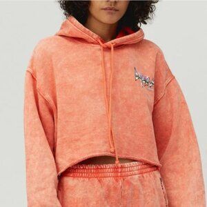 NWT DAYDREAMER HARD ROCK MAGAZINE CROPPED HOODIE in peach echo acid wash